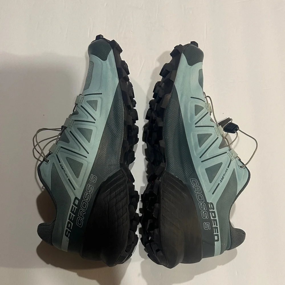 Salomon Speed Cross 5 hiking Shoes Green mint & Black bungee laces ortholite - Picture 2 of 8